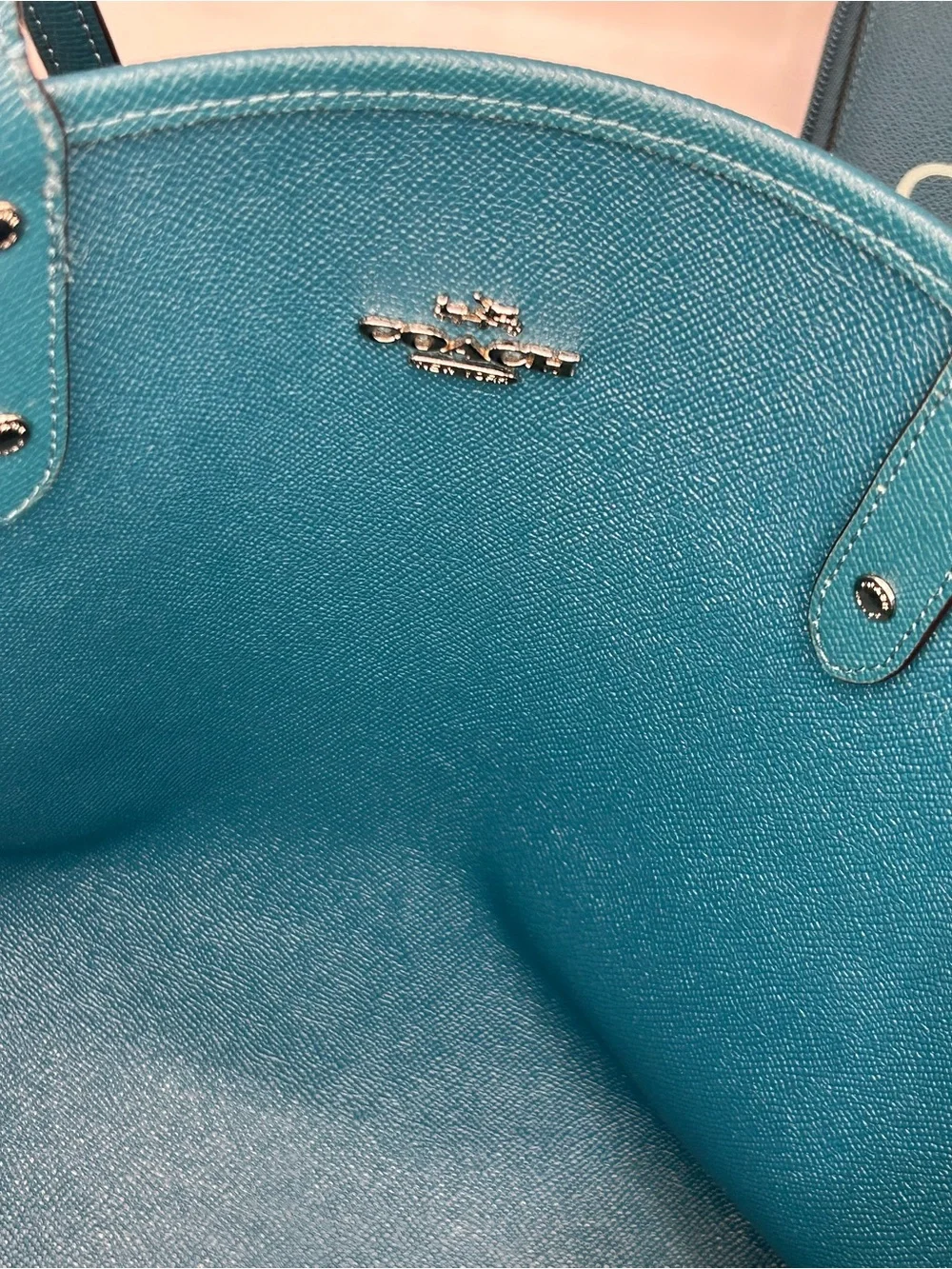 COACH Reversible City Tote Brown Signature Tote with Teal Trim